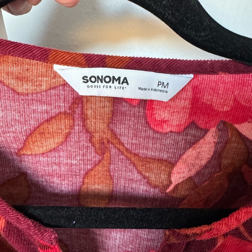 Sonoma Floral Corduroy Blouse Boho Cottagecore Puff Sleeve Top Petite Medium - Picture 2 of 5